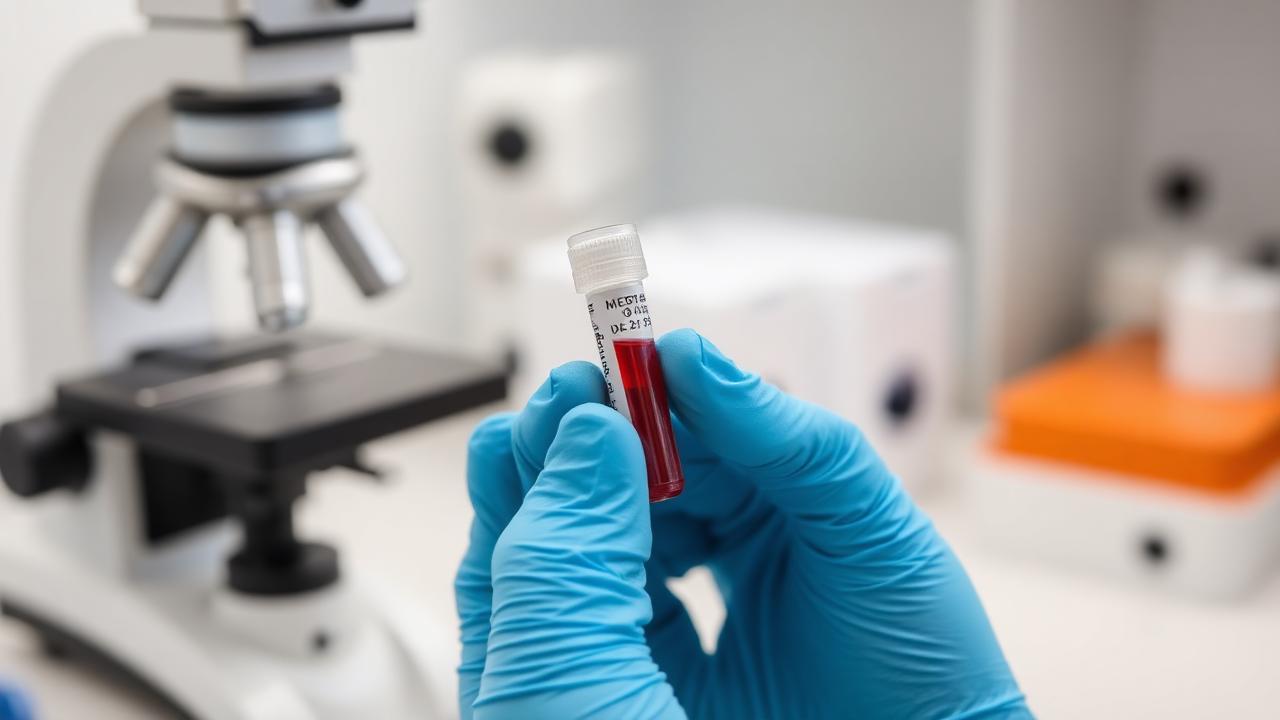 Exame laboratorial veterinário com microscópio